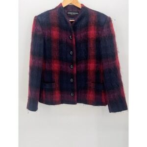 Vintage Herbert Grossman Women's Blazer Mohair  Red Blue Colors Button Sz 14 80s